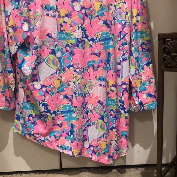Lulu B. brightly colored pattern w Pickleball theme, rackets, martini glasses - Picture 8 of 8